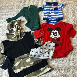 NB/3M baby boy, long sleeve onesie, short sleeve onesie, camo hoodie, Disney